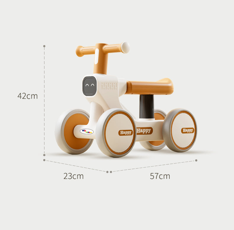 MG Kiddie Baby Balance Bike | 4-Wheel Scooter for 1-3 Years | Toddler Walker with Music & Lights | Anti-Slip Handle | Baby's First Bike - MGT902 Coffee