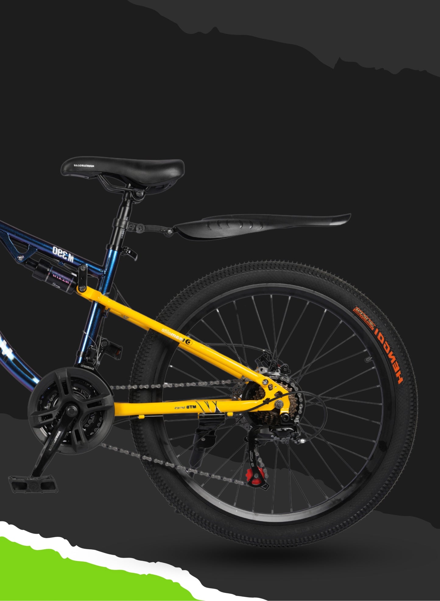MOUNTAIN GEAR 21-Speed Mountain Bike | 24-Inch Cycle with High Carbon Steel Frame | Spoke Wheel | Disc Brakes | 38 Shock-Absorbing Front Fork | TX-30 Shimano Shifters | PVC Pedals | MTB Seat - MGR311380