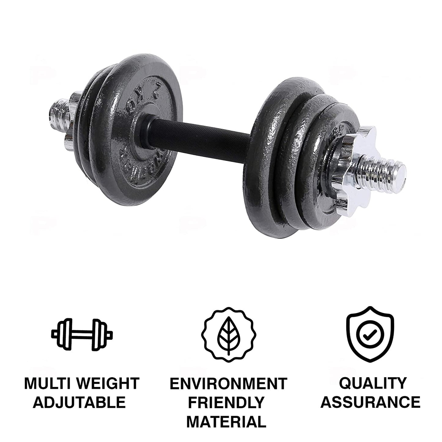 POWERMAX Fitness Adjustable Coated Iron Dumbbell And Anti-Slip Rod Set With Carry Case - BLACK