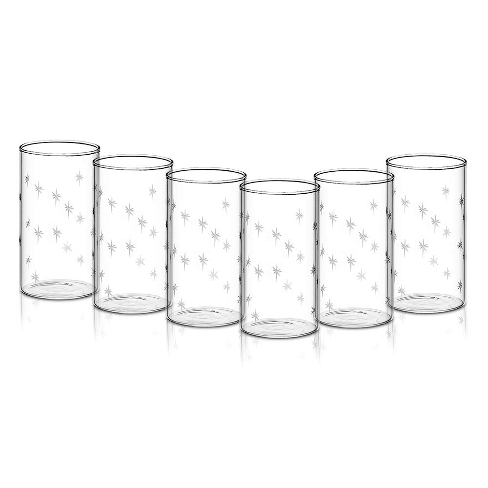 BOROSIL Vision Deco Large Galaxy Glass Set of 6 | Beverage Glasses For Juice | Clear Lightweight | Durable Drinkware | Microwavable | 350ML | BN430120034