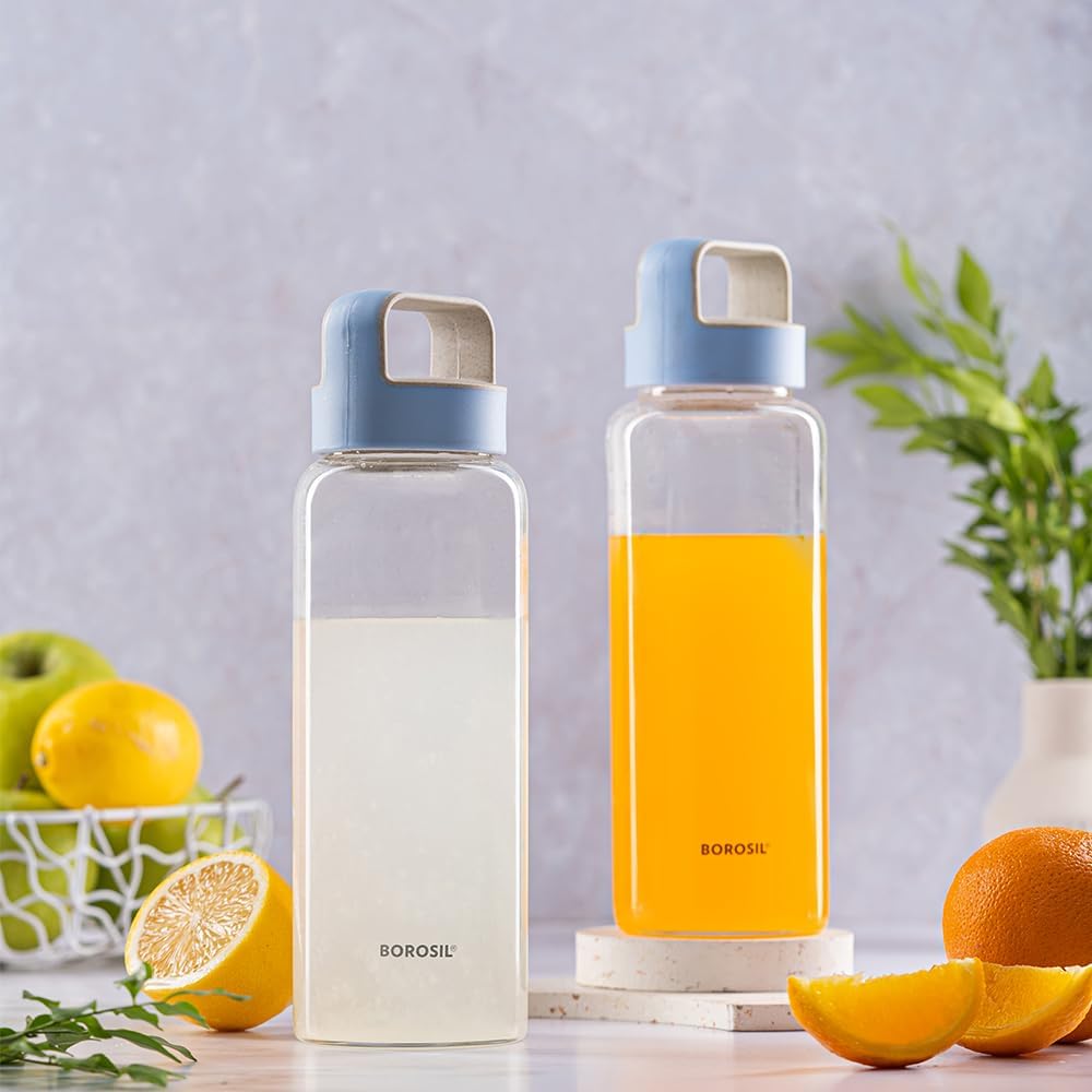 BOROSIL Neo Glass Bottle | Reusable | Refillable | Hot Water | Cold Water | Leak Proof | Wide Mouth | Microwavable | Freezable | 750ML