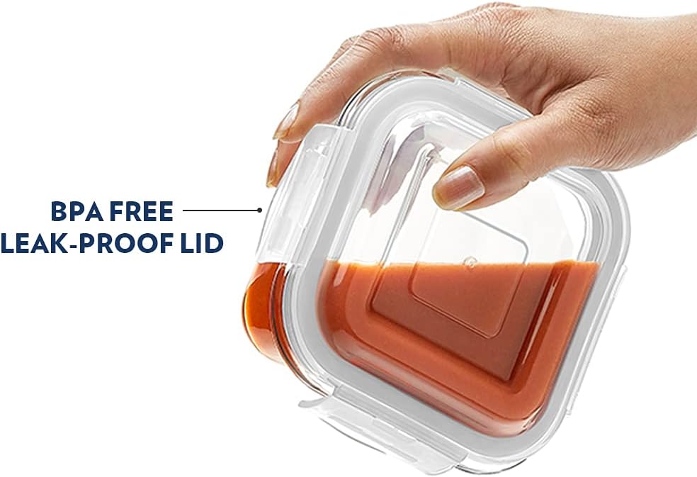 BOROSIL Clip & Store Set of 2 | Microwave & Oven Safe | Glass Storage Container | 320ml Square & 400ml Round | With Air Tight Lid | ICYSQRD201TEX