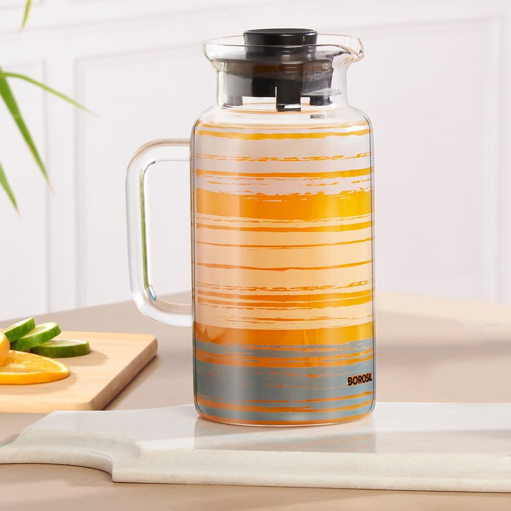 BOROSIL Glance 1L Borosilicate Multipurpose Jug With 4 Pc Set | Vision Glass | Water Jug With Handle | Jug For Dining Table | Glass Pitcher | Transparent | 295ML | BVGLANCBS4JM