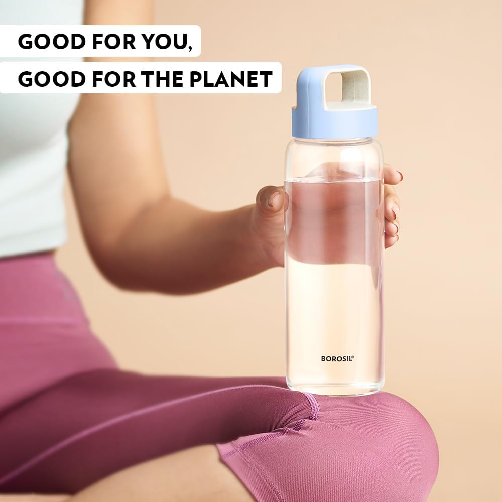 BOROSIL Neo Glass Bottle | Reusable | Refillable | Hot Water | Cold Water | Leak Proof | Wide Mouth | Microwavable | Freezable | 750ML