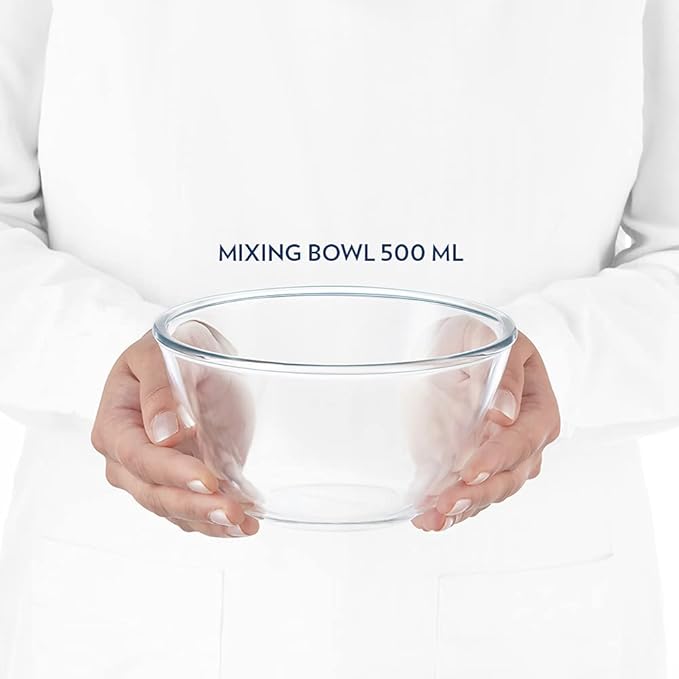BOROSIL Glass Mixing And Serving Bowl with Plastic lid | Microwavable | Oven | Dishwasher Proof | Transparent | 500ML & 1.3L