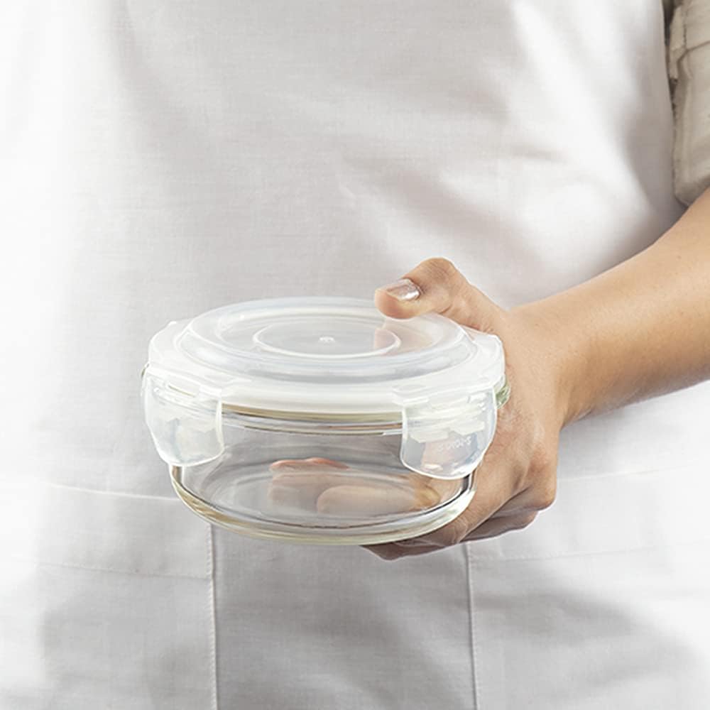 BOROSIL Clip & Store Set of 2 | Microwave & Oven Safe | Glass Storage Container | 320ml Square & 400ml Round | With Air Tight Lid | ICYSQRD201TEX