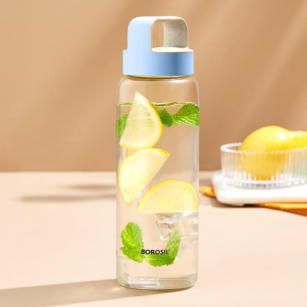 BOROSIL Neo Glass Bottle | Reusable | Refillable | Hot Water | Cold Water | Leak Proof | Wide Mouth | Microwavable | Freezable | 750ML