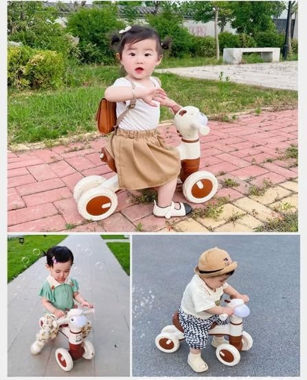 MG Kiddie Baby Balance Bike | 4-Wheel Scooter for 1-3 Years | Toddler Walker with Music & Lights | Anti-Slip Handle | Baby's First Bike - MGT902 Coffee