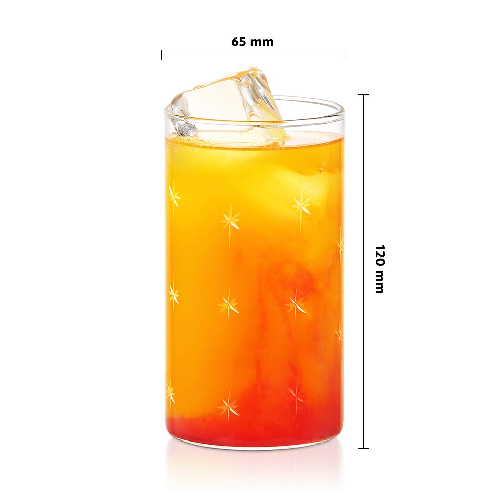 BOROSIL Vision Deco Large Galaxy Glass Set of 6 | Beverage Glasses For Juice | Clear Lightweight | Durable Drinkware | Microwavable | 350ML | BN430120034