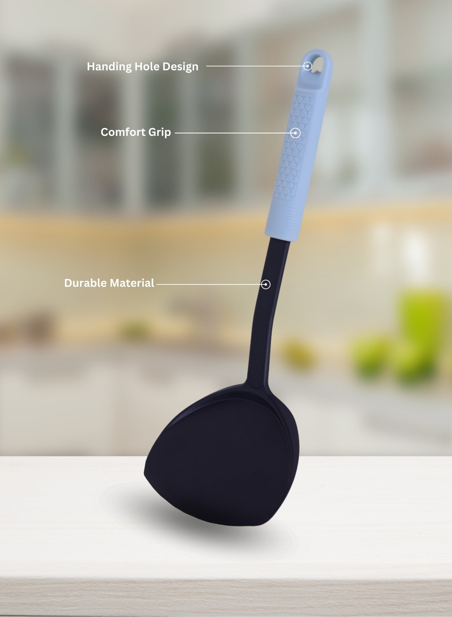 BRITISH CHEF Soft Touch Nylon Spatula Turner | Heat Resistant Spatula for Nonstick Cookware | Comfortable Handle | Dishwasher Safe - BC330