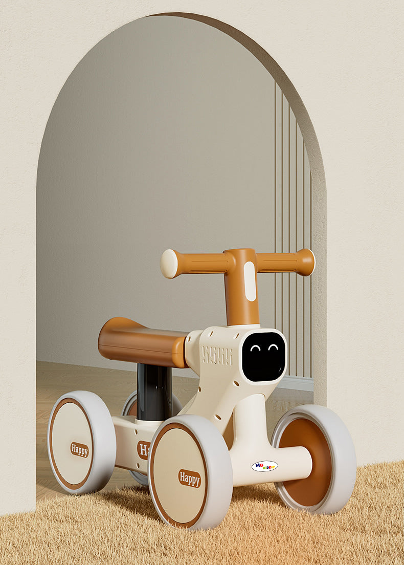 MG Kiddie Baby Balance Bike | 4-Wheel Scooter for 1-3 Years | Toddler Walker with Music & Lights | Anti-Slip Handle | Baby's First Bike - MGT902 Coffee