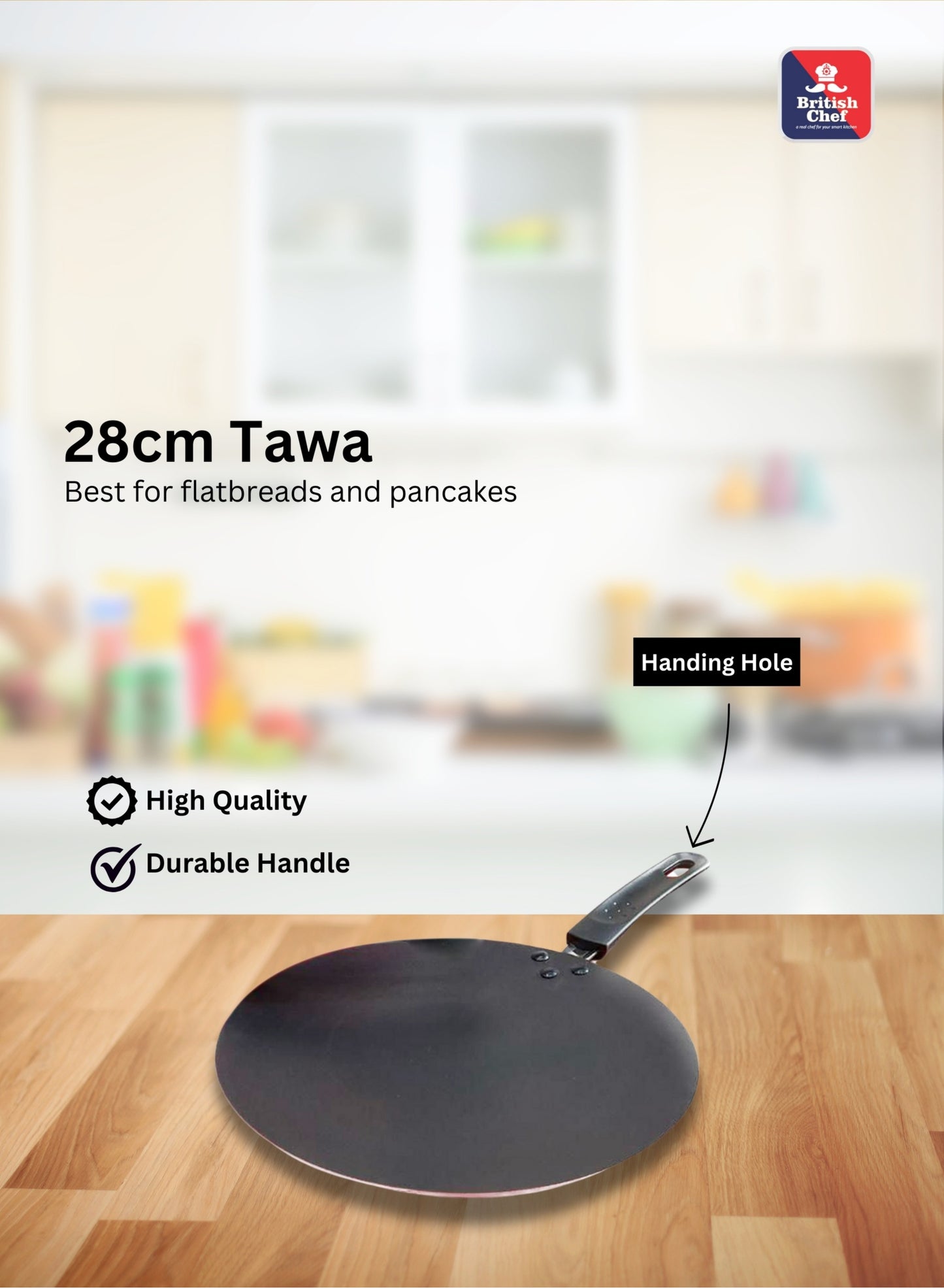 BRITISH CHEF 10 Piece Nonstick Cookware Set | Nonstick Coating For Cooking | 20CM & 24CM Casserole With Lid | 24CM Frying Pan | 18CM Saucepan | 28CM Tawa | 2 Nylon Kitchen Tools | BC130