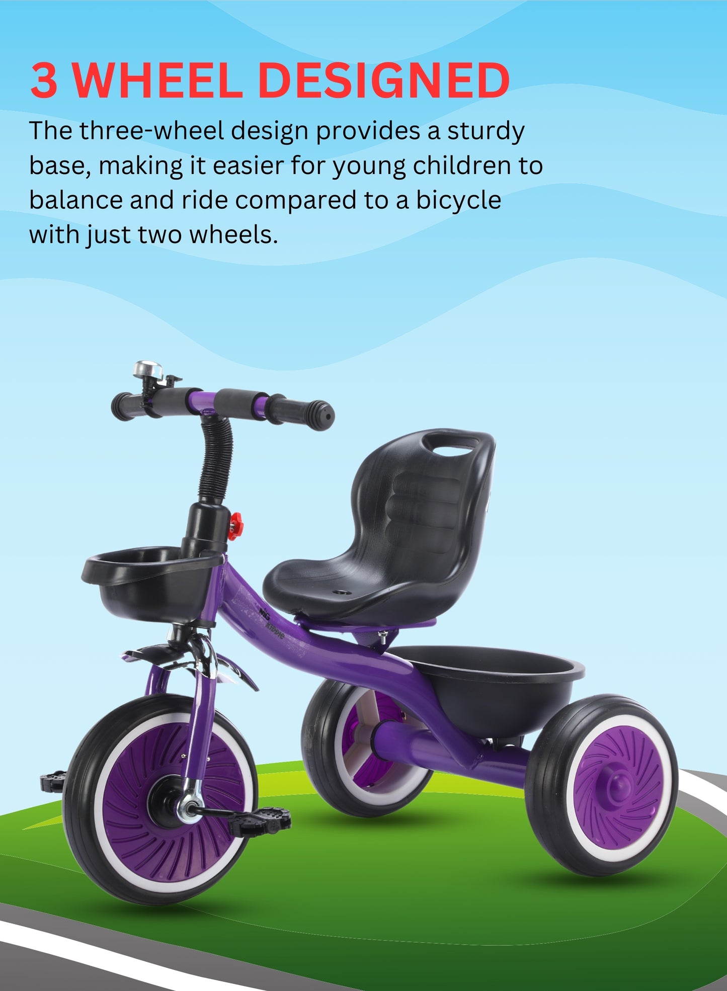 MG Tricycle for Kids | 3-Wheels Bike Scooters | Front and Rear Basket,Bell and Color Wheels | Boys and Girls | Age 1 to 5 Years Baby Tricycle - MGT906 PURPLE