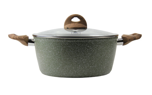 BRITISH CHEF Marble Coated Casserole With Lid- 5 Layer Construction Nonstick Coating- 26CM & 30CM