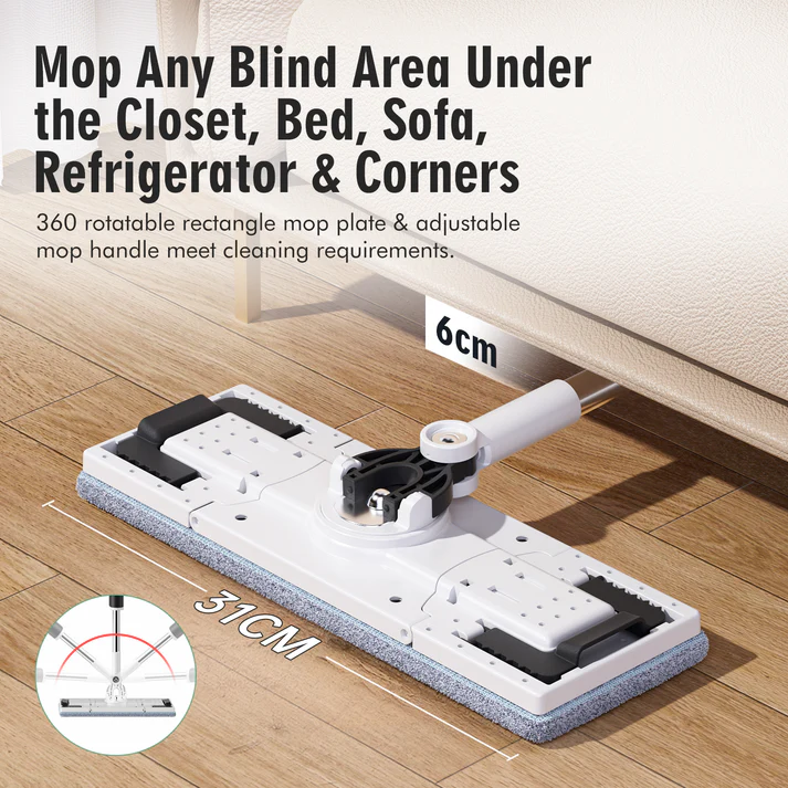 CEPILLO Magician Spin Mop Set | 360° Square Flat Rotating Mop | Seperates Clean and Dirty Water | Extendable Handle | 2 Extra Microfiber Pads | All Kinds Of Floor Cleaning - WHITE CP626