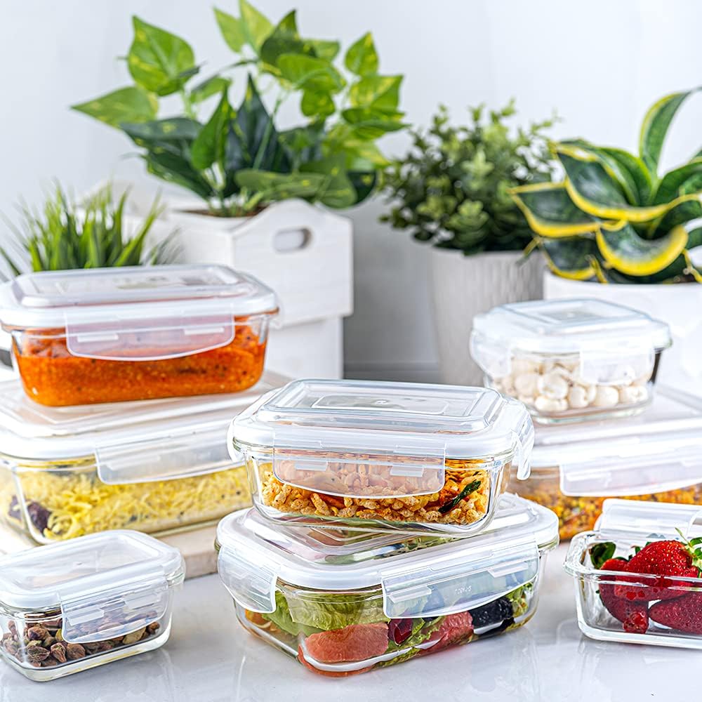 BOROSIL Clip & Store Set of 2 | Microwave & Oven Safe | Glass Storage Container | 320ml Square & 400ml Round | With Air Tight Lid | ICYSQRD201TEX