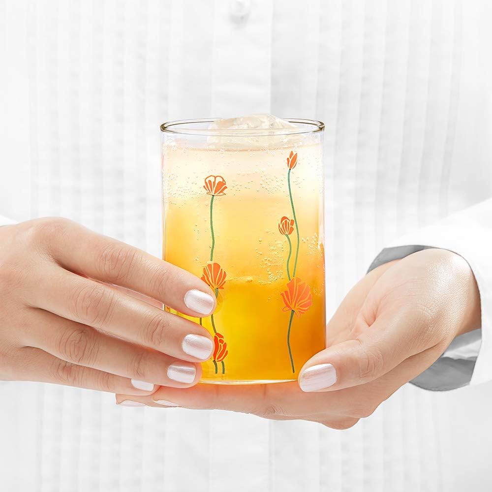 BOROSIL Vision Designer Glass Set Of 6 | Beverage Glasses For Juice | Scratch Resistant | Microwave Safe | Lightweight | 295ML | BVVREBDM295