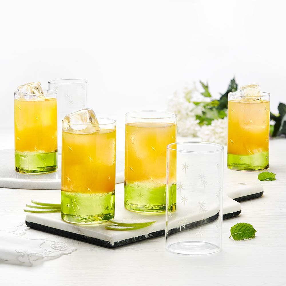 BOROSIL Vision Deco Large Galaxy Glass Set of 6 | Beverage Glasses For Juice | Clear Lightweight | Durable Drinkware | Microwavable | 350ML | BN430120034