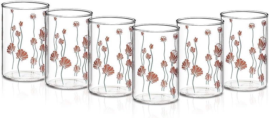 BOROSIL Vision Designer Glass Set Of 6 | Beverage Glasses For Juice | Scratch Resistant | Microwave Safe | Lightweight | 295ML | BVVREBDM295