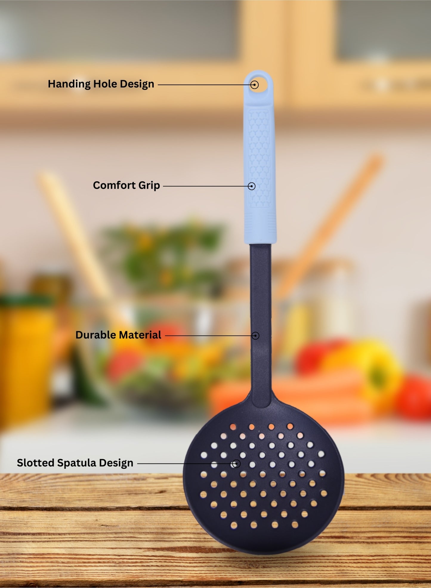 BRITISH CHEF Nylon Skimmer Spoon for Cooking | Heat Resistant | Slotted Spoon for Frying | Large Bowl | Comfortable Handle | Dishwasher Safe - BC332