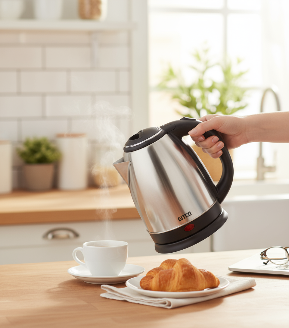 GITCO Electric Stainless Steel Kettle 1.8L Capacity with Auto Shut-Off, Fast Boiling & Dry Protection