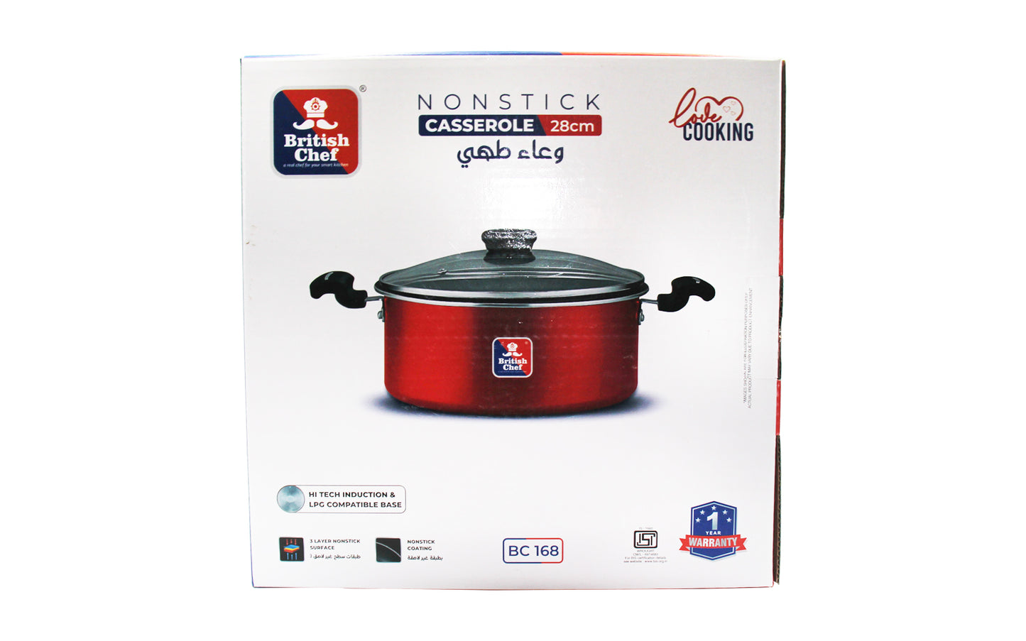 BRITISH CHEF Nonstick Casserole with lid 28CM & 30CM - RED