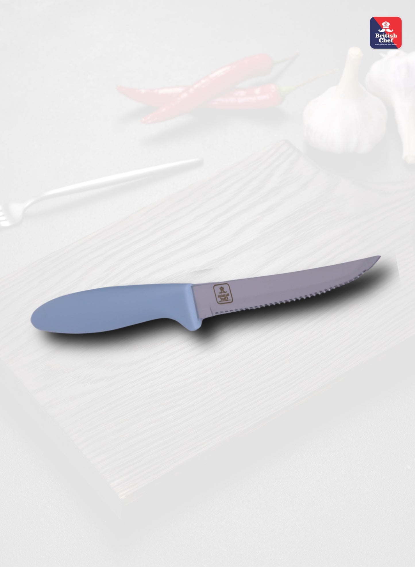 BRITISH CHEF 4 Piece Kitchen Knives Set with Silicon Handle | Sharp Stainless Steel Blades | Durable Design | Slicing | Dicing | Chopping | Carving for Home/Restaurant | Light Blue - BC335