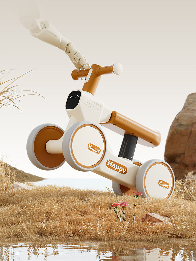 MG Kiddie Baby Balance Bike | 4-Wheel Scooter for 1-3 Years | Toddler Walker with Music & Lights | Anti-Slip Handle | Baby's First Bike - MGT902 Coffee