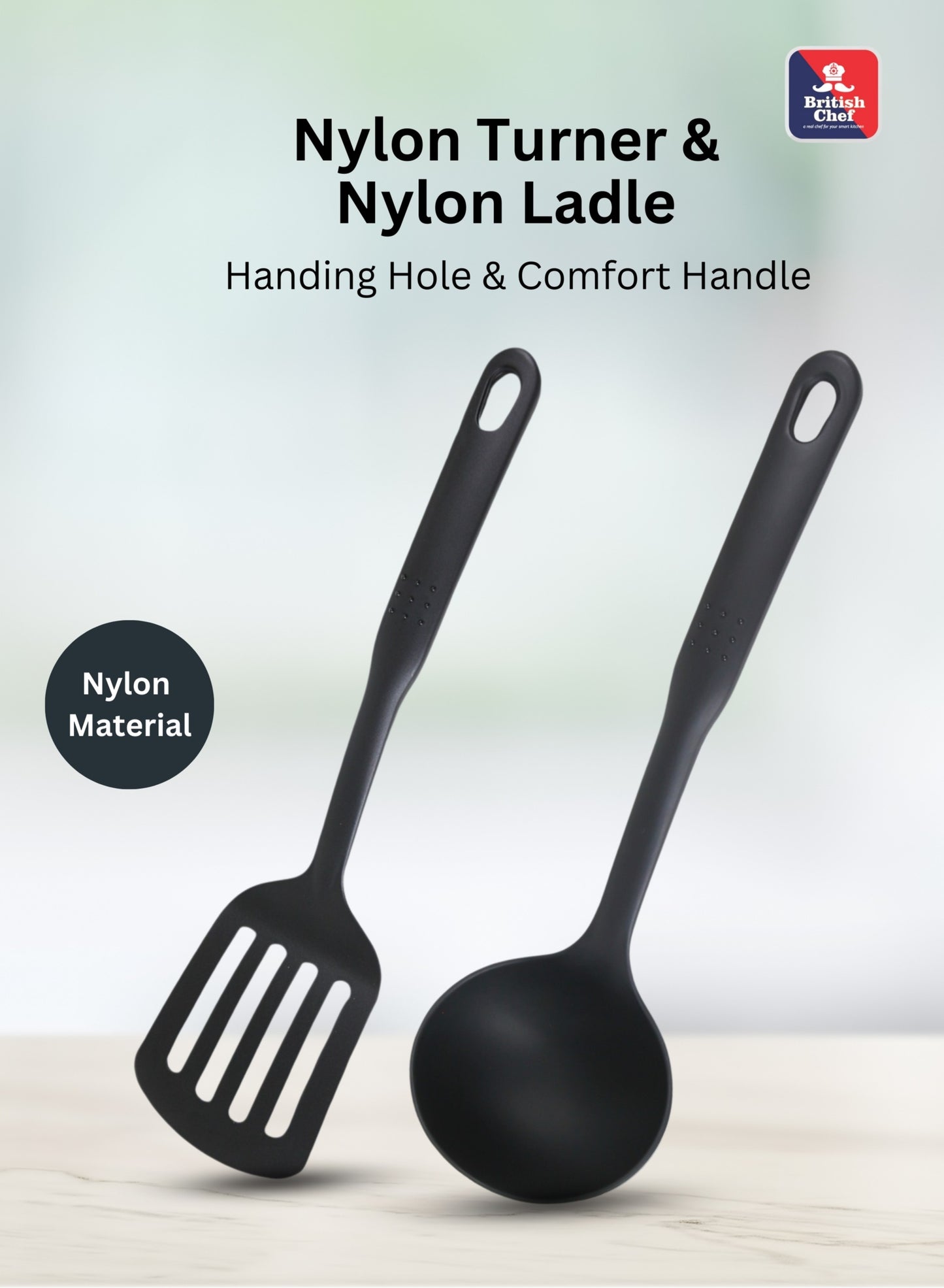 BRITISH CHEF 10 Piece Nonstick Cookware Set | Nonstick Coating For Cooking | 20CM & 24CM Casserole With Lid | 24CM Frying Pan | 18CM Saucepan | 28CM Tawa | 2 Nylon Kitchen Tools | BC130