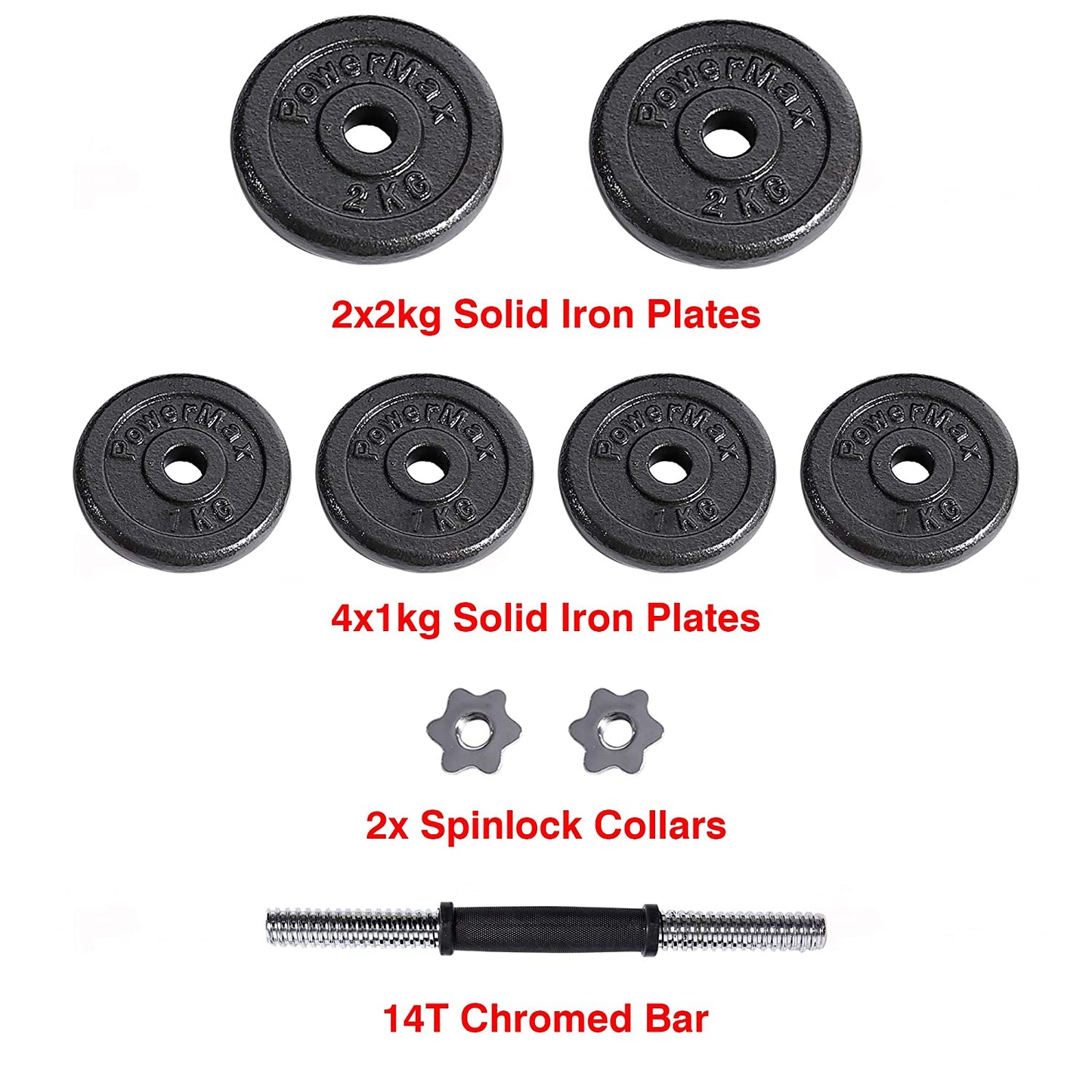 POWERMAX Fitness Adjustable Coated Iron Dumbbell And Anti-Slip Rod Set With Carry Case - BLACK
