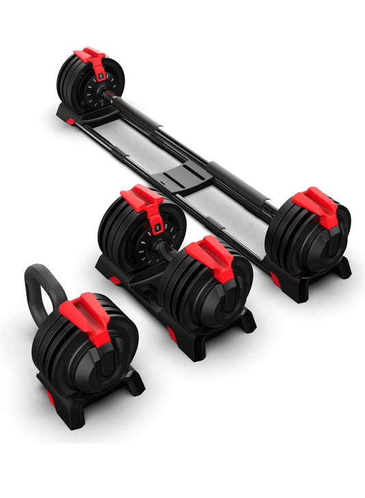 HEALTH CARRIER 3 in 1 24KG Multi-Function Smart Dumbbell, Barbell & Kettlebell set | Automatic 12 Different Weights Adjustment | Barbell Set With Connecting Rod | For Men Women Adults | Workout Fitness - HC-112