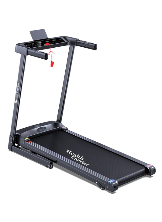 HEALTH CARRIER Folding Treadmill-2.0HP Motor, Speed 1.0-12km/h, 3.5inch Black LCD, Bluetooth Speaker, Heart Rate Sensor, Hydraulic Folding Pole, 3 Step Manual Incline-120kg Weight Capacity - HC-T506