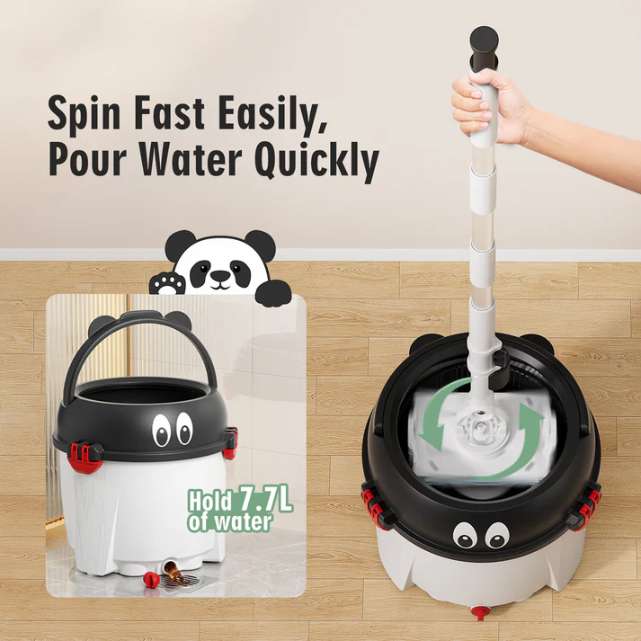 CEPILLO Magician Spin Mop Set | 360° Square Flat Rotating Mop | Seperates Clean and Dirty Water | Extendable Handle | 2 Extra Microfiber Pads | All Kinds Of Floor Cleaning - WHITE CP626