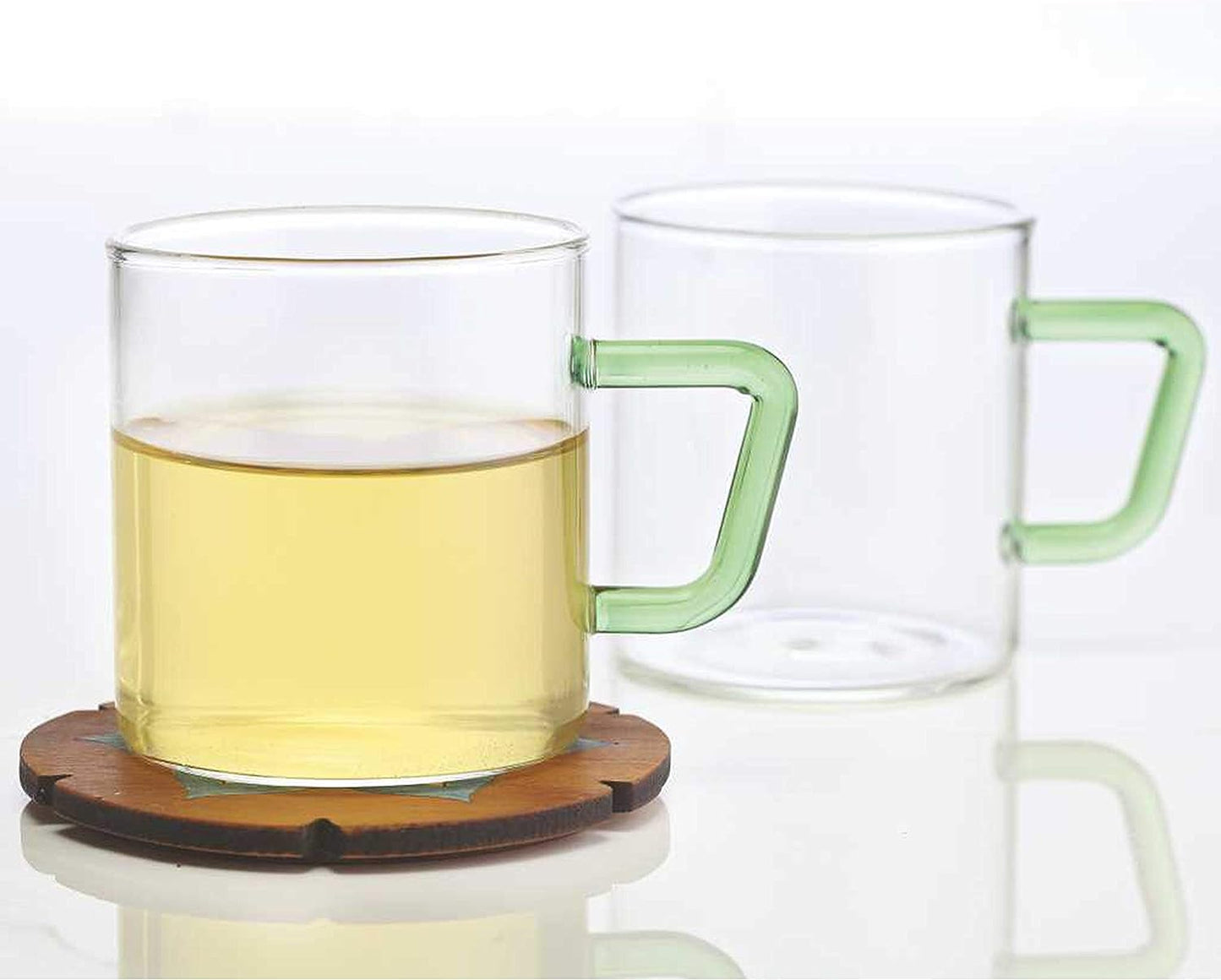 BOROSIL Vision Classic Mug Set Of 6 | Green Handle | Microwavable | Scratch Resistant | Lightweight | Borosilicate | 190ml | BVCM190GR06