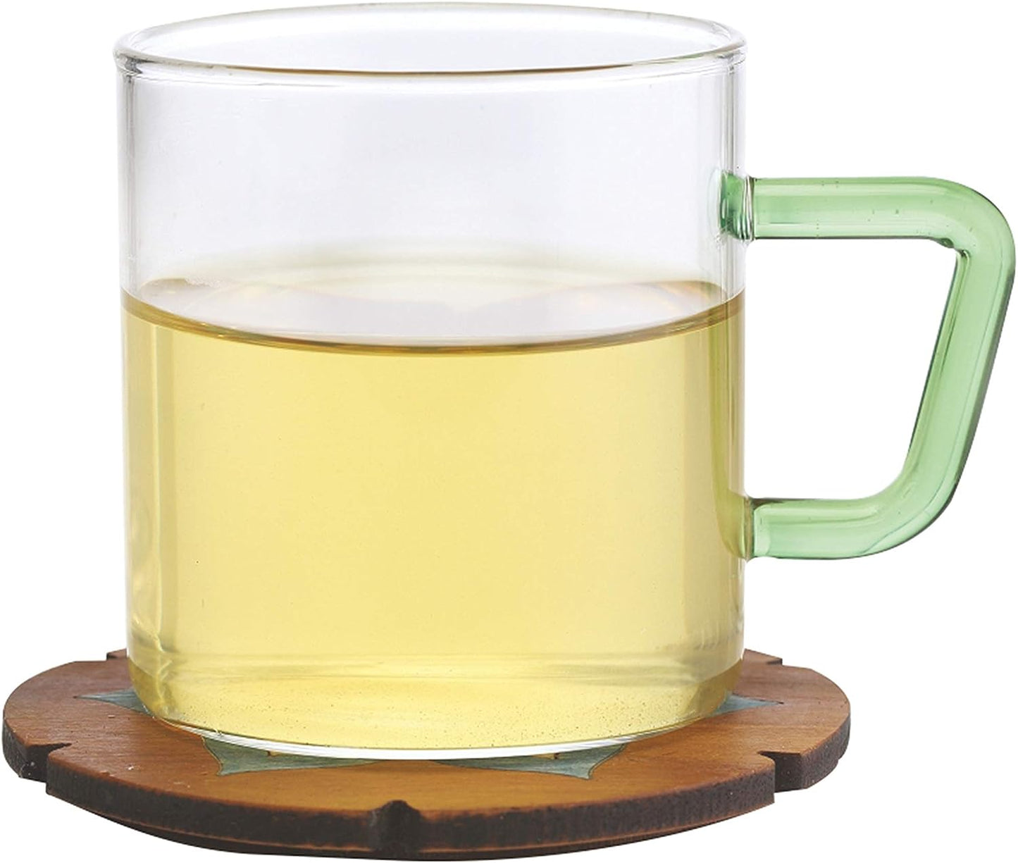 BOROSIL Vision Classic Mug Set Of 6 | Green Handle | Microwavable | Scratch Resistant | Lightweight | Borosilicate | 190ml | BVCM190GR06