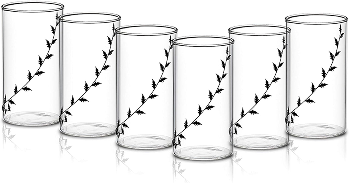 BOROSIL 6 Piece Glass Tumbler Set | Beverage Glasses For Juice | Tumblers | Scratch Resistant | Microwave Safe | Lightweight | 350ML | BVVIBLEAFBL