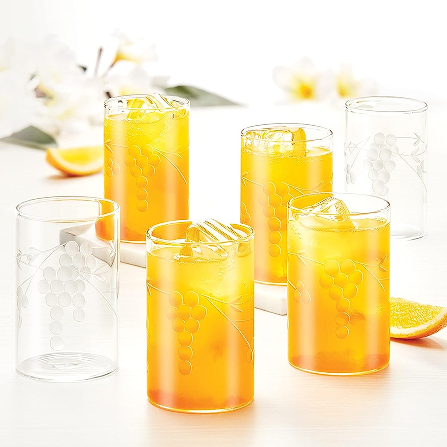 BOROSIL Berry Glasses Set Of 6 | Beverage Glasses For Juice | Scratch Resistant | Microwave Safe | Lightweight | 295ML & 350ML