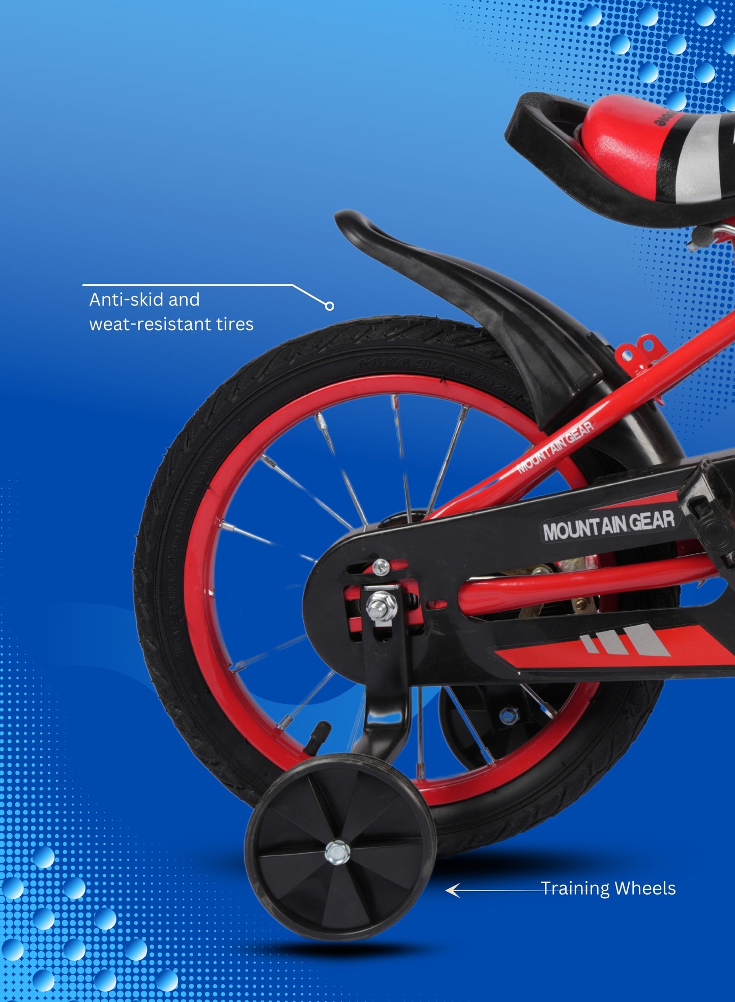 MOUNTAIN GEAR Children's Bicycle For 3-5 Years Old Kids Bike | High Carbon Steel Frame | Adjustable Seat | Smooth Bearings | Safe and Stable | 14 Inch - MG7606