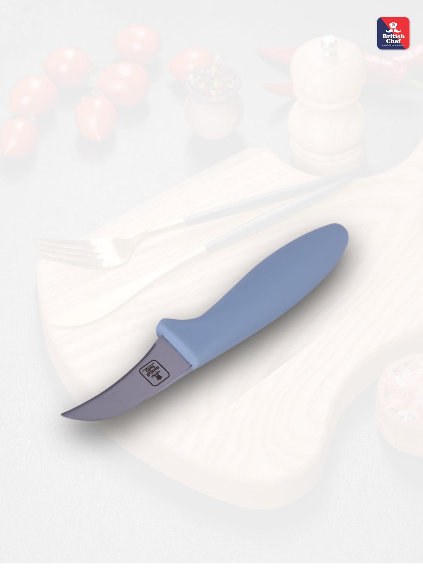 BRITISH CHEF 4 Piece Kitchen Knives Set with Silicon Handle | Sharp Stainless Steel Blades | Durable Design | Slicing | Dicing | Chopping | Carving for Home/Restaurant | Light Blue - BC335