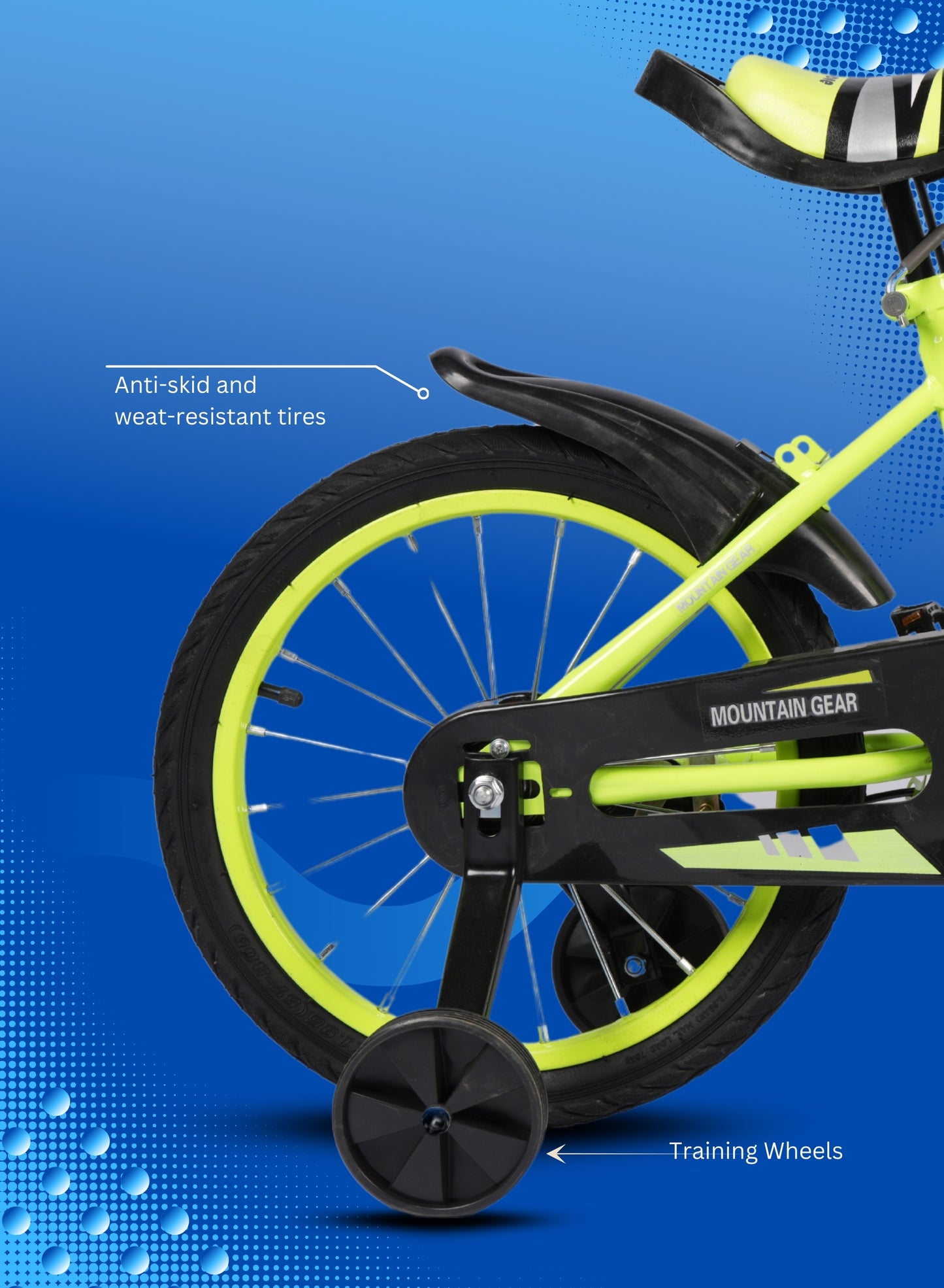 MOUNTAIN GEAR Children's Bicycle For 3-5 Years Old Kids Bike | High Carbon Steel Frame | Adjustable Seat | Smooth Bearings | Safe and Stable | 14 Inch - MG7606