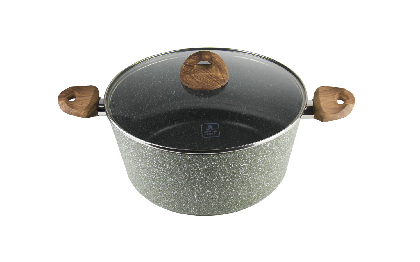 BRITISH CHEF Marble Coated Casserole With Lid- 5 Layer Construction Nonstick Coating- 26CM & 30CM