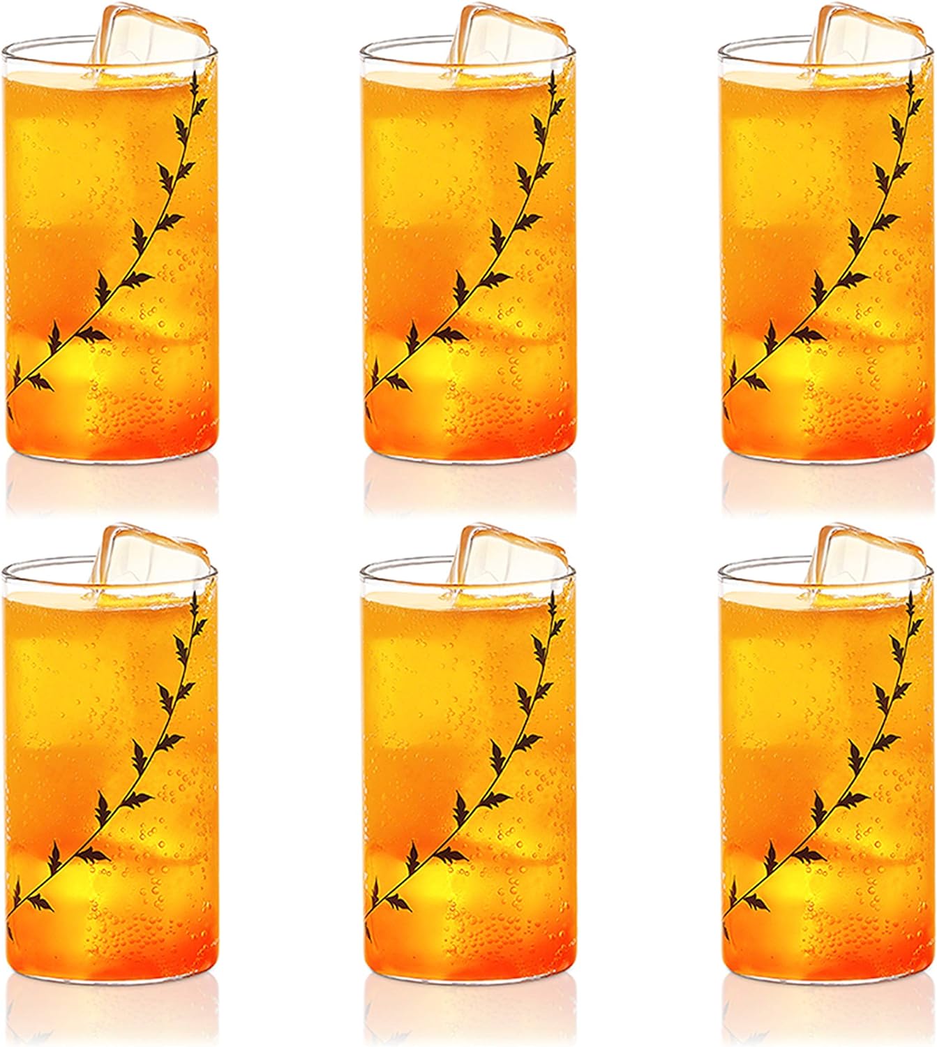 BOROSIL 6 Piece Glass Tumbler Set | Beverage Glasses For Juice | Tumblers | Scratch Resistant | Microwave Safe | Lightweight | 350ML | BVVIBLEAFBL