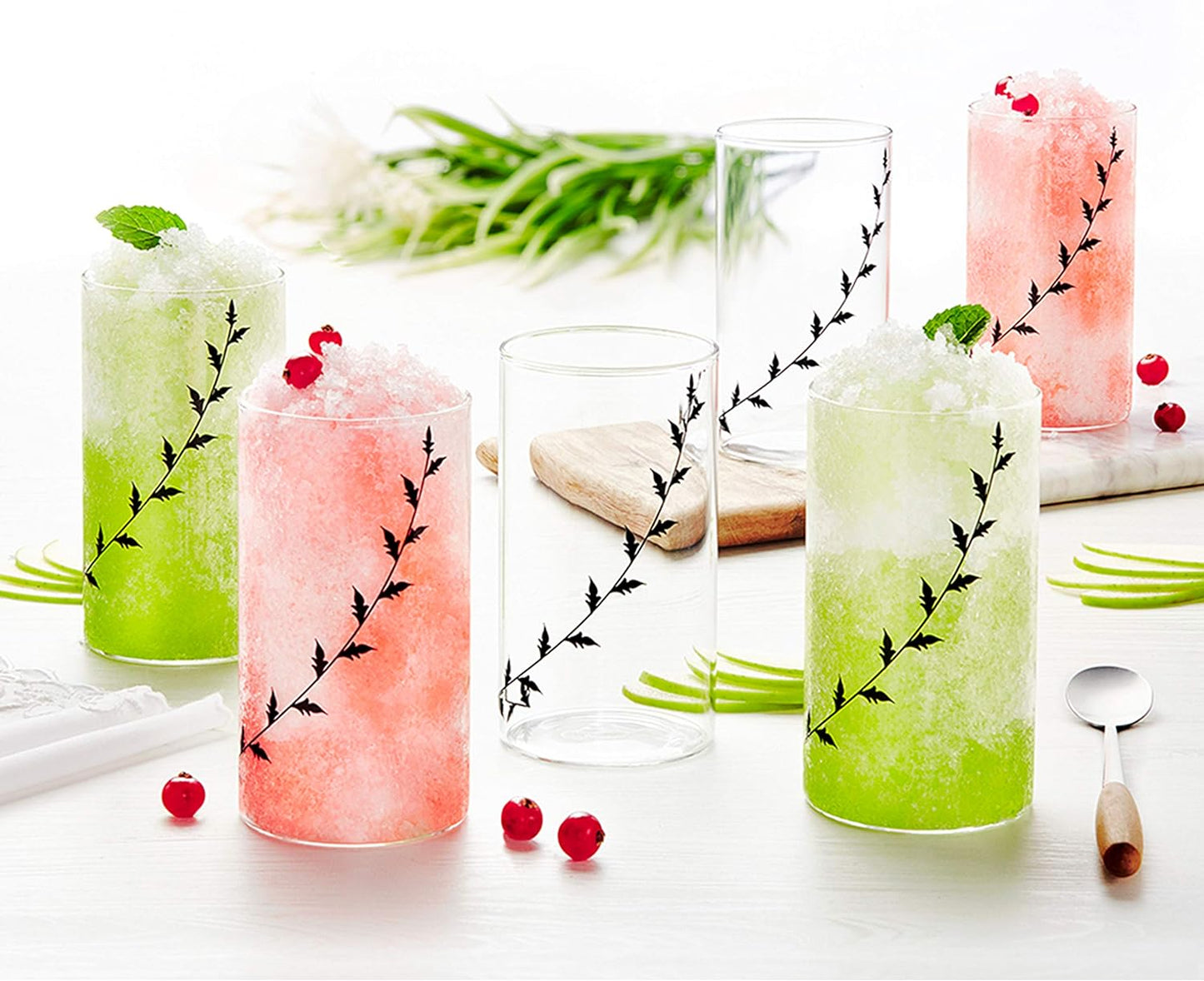 BOROSIL 6 Piece Glass Tumbler Set | Beverage Glasses For Juice | Tumblers | Scratch Resistant | Microwave Safe | Lightweight | 350ML | BVVIBLEAFBL