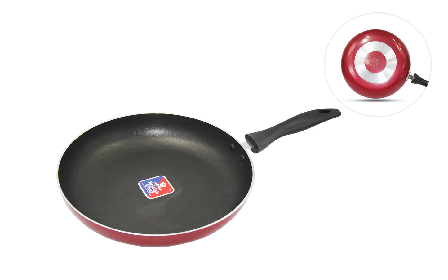 BRITISH CHEF Nonstick Flat Fry Pan with lid 24CM & 28CM - RED/BLACK