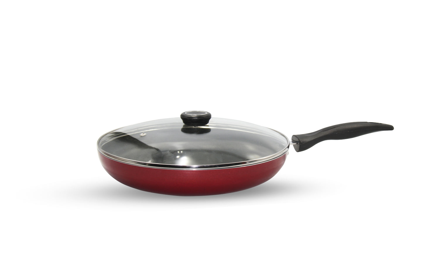 BRITISH CHEF Nonstick Flat Fry Pan with lid 24CM & 28CM - RED/BLACK