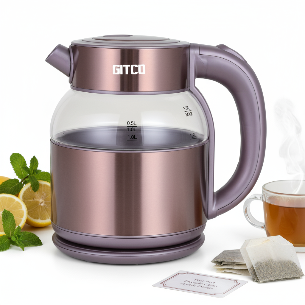 GITCO Electric Double Wall Glass Kettle 1.8L Capacity with Auto Shut-Off, Fast Boiling & Dry Protection