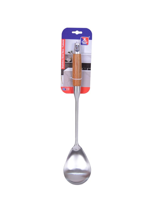 BRITISH CHEF Stainless Steel Rice Turner | Wooden Handle | Rice Spoon | Long Handle Turner Spoon |BC318