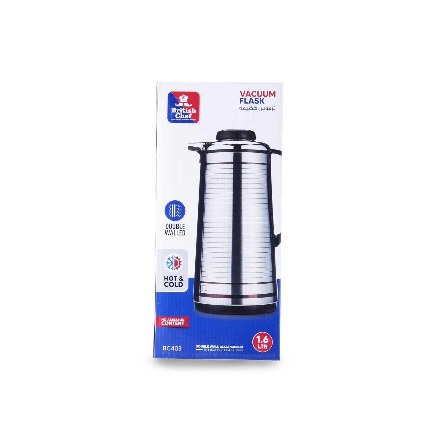 BRITISH CHEF Vacuum Insulated Flask For Keeping Hot Cold | Long Hour Heat Cold Retention | Double Walled Glass Vacuum | Ideal for Social Events | 1.3L & 1.6L | GRAY