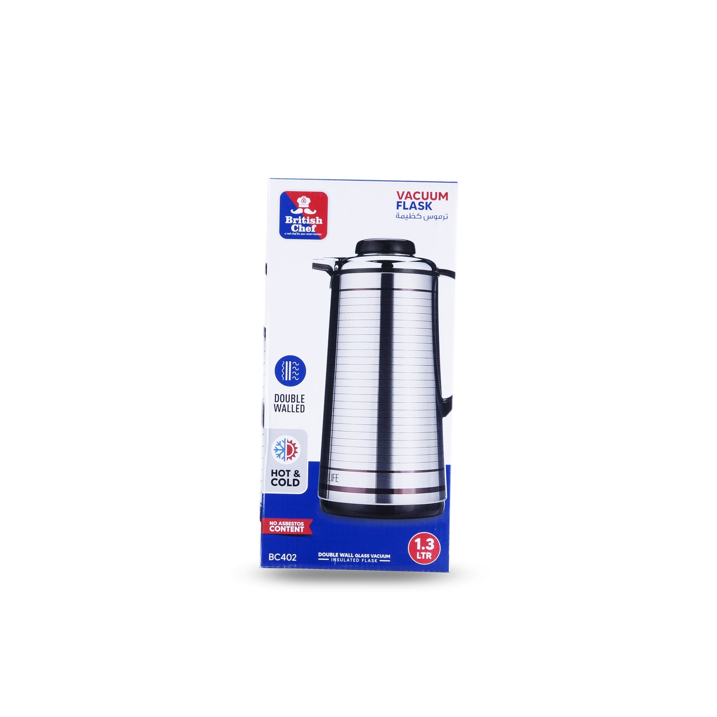 BRITISH CHEF Vacuum Insulated Flask For Keeping Hot Cold | Long Hour Heat Cold Retention | Double Walled Glass Vacuum | Ideal for Social Events | 1.3L & 1.6L | GRAY