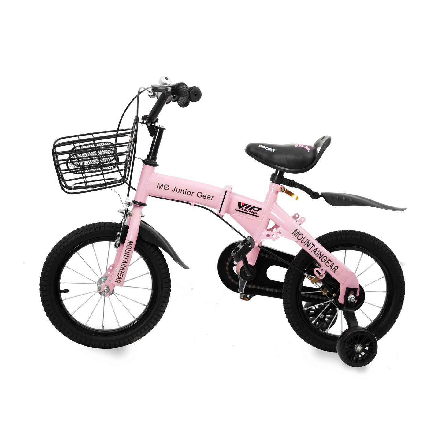 MOUNTAIN GEAR Children's Foldable Bike for 3-5 Years Old | Kids Bike with Carrier Seat & Basket | Kid's Bicycle with Tools | 14 Inch - MGFB